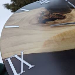 Handmade Walnut Wood Wall Clock With Black Resin & Acrylic Numbers - thumbnail 2
