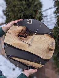 Handmade Walnut Wood Wall Clock With Black Resin & Acrylic Numbers