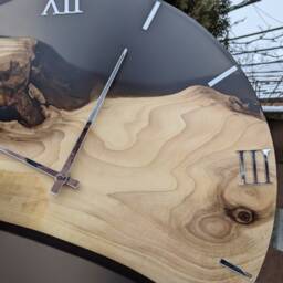 Handmade Walnut Wood Wall Clock With Black Resin & Acrylic Numbers - thumbnail 4