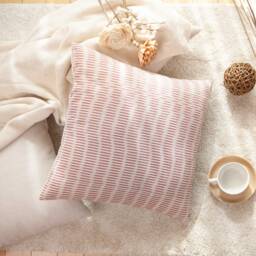 Kufri Sanjana Stripe Designer Pillow Cover in Pom, Trendy Boho Farmhouse White/Pom Cushion Covers, High End Tribal Decorative Throw Pillows - thumbnail 2