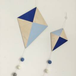 Hand-Painted Kite Nursery Decor Pastel & Royal Blue, Wool Felt Stars - thumbnail 4