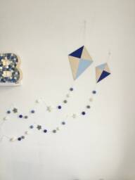 Hand-Painted Kite Nursery Decor Pastel & Royal Blue, Wool Felt Stars