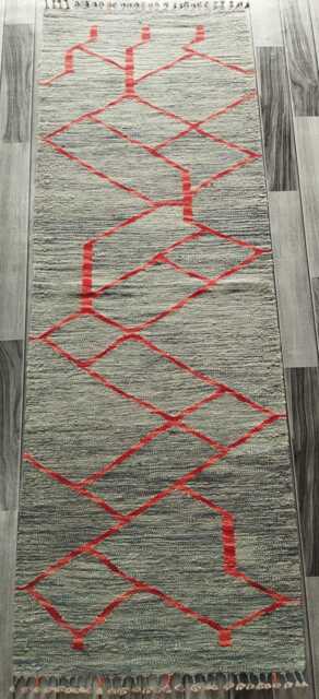 Nordic Runner Kilim Rug, Modern Artisan Scandinavian Afghan Turkish Abstract Art Wool Rug 192x69 cm - image 1