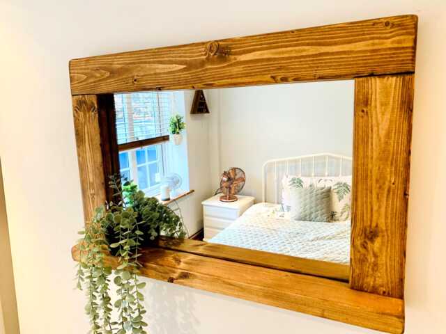Handcrafted Wooden Mirror With Shelf - Rustic Farmhouse Style - image 1
