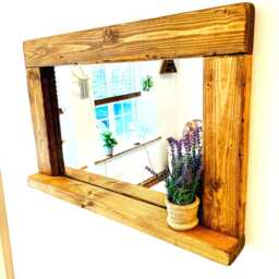 Handcrafted Wooden Mirror With Shelf - Rustic Farmhouse Style - thumbnail 2