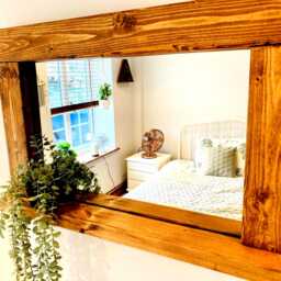 Handcrafted Wooden Mirror With Shelf - Rustic Farmhouse Style - thumbnail 3
