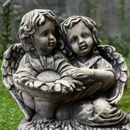 Concrete Baby Angel Sculpture Stone Children Figurine Outdoor With Sunflower Decoration Handmade Statue Memorial Kids Ornament - thumbnail 2
