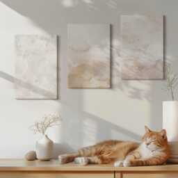 Set Of 3 Canvas Prints - Fashionable Textures in Light Pastel Colors, Beige Wall Art Large, Natural Decor - thumbnail 2