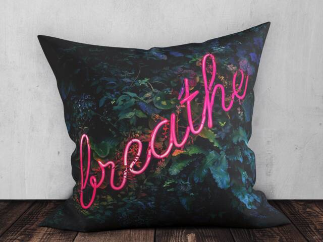 Tropical Pillow Cover, Faux Suede Square Cushion, Just Breathe Motivational Cushion - image 1