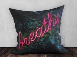 Tropical Pillow Cover, Faux Suede Square Cushion, Just Breathe Motivational Cushion - thumbnail 1