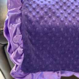 Free Embroidery Purple Minky Blanket With Lilac Satin Backing & Handmade Ruffles - thumbnail 2