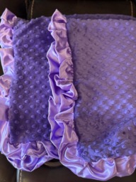 Free Embroidery Purple Minky Blanket With Lilac Satin Backing & Handmade Ruffles - thumbnail 1