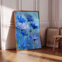 Blue Daisy Wildflower Painting, Vibrant Floral Wall Art, Impressionist Botanical Print, Bright Nature Poster For Home Decor - thumbnail 3