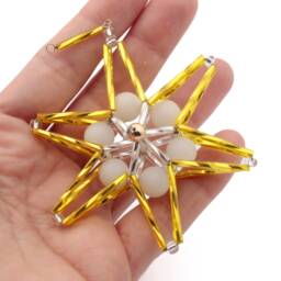 Czech Handmade Glass Bead Gold Star Christmas Ornament - thumbnail 1