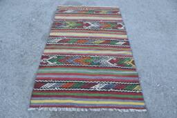 Vintage Kilim, Rug Rugs For Kitchen, 3.5x5.8 Ft Accent Green Handmade Turkish Bedroom Kilim - thumbnail 1