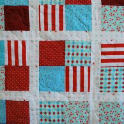 Reduced Price Red, White & Teal Baby Quilt, Four Patch Flowers & Hearts Blanket For Newborns Or Toddlers, Backing With - thumbnail 2