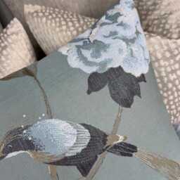 Handmade Floral Bird Cushion Cover, Duck Egg Teal Throw Pillow Sham For Sofa Bed - Flower Design - thumbnail 2