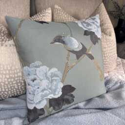 Handmade Floral Bird Cushion Cover, Duck Egg Teal Throw Pillow Sham For Sofa Bed - Flower Design - thumbnail 4