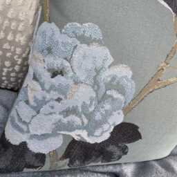 Handmade Floral Bird Cushion Cover, Duck Egg Teal Throw Pillow Sham For Sofa Bed - Flower Design - thumbnail 3
