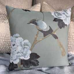 Handmade Floral Bird Cushion Cover, Duck Egg Teal Throw Pillow Sham For Sofa Bed - Flower Design