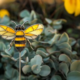 Bee Real Stained Glass Plant Stake - Handmade Garden Decor, Real Marker Decor Pot Decoration - thumbnail 2
