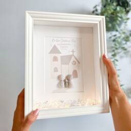 Christening Church Pebble Art Personalised Picture Frame Keepsake For Christening Baby Child Parents Gift Baptism UK