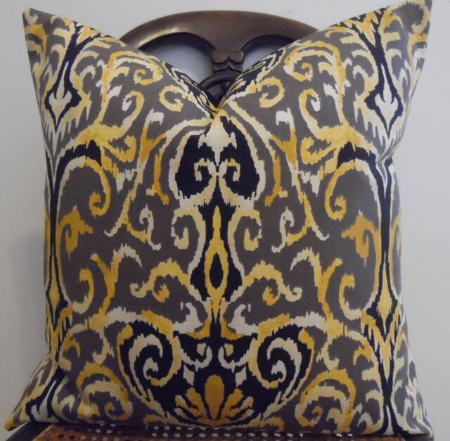 Ikat Pillow Cover Black, Grey & Gold Cotton Home Decor - image 1