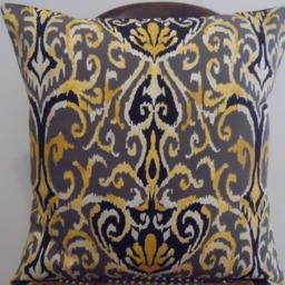 Ikat Pillow Cover Black, Grey & Gold Cotton Home Decor - thumbnail 3