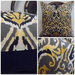 Ikat Pillow Cover Black, Grey & Gold Cotton Home Decor - thumbnail 2