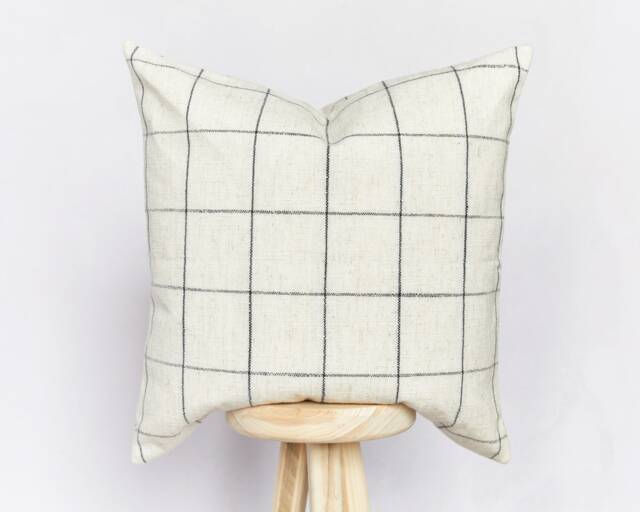 Check Black & Beige/Cream Checked Modern Farmhouse Country Pillow Cover Cushion - image 1