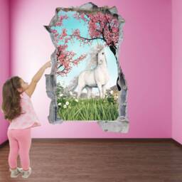 Unicorn Wall Decal Enchanted Forest Mural, Girls Bedroom Decor