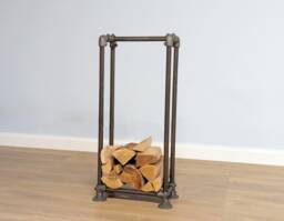 Firewood Storage Rack - Industrial Log Holder Stand Modern Fireplace Wood Fireside Heavy-Duty Steel Design - thumbnail 1