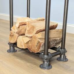Firewood Storage Rack - Industrial Log Holder Stand Modern Fireplace Wood Fireside Heavy-Duty Steel Design - thumbnail 2