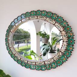 Beautiful Turquoise Mirror 70cm Oval -Interior Decoration - Wall Mirror Home Decorative Mirrors Peruvian Crafts - thumbnail 4
