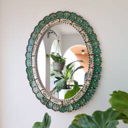 Beautiful Turquoise Mirror 70cm Oval -Interior Decoration - Wall Mirror Home Decorative Mirrors Peruvian Crafts
