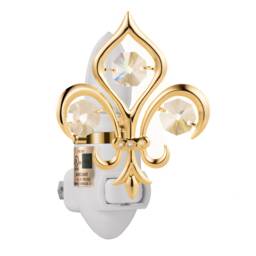 24K Gold Plated Fleur-De-Lis Handcrafted Luxury Night Light Decorated Swarovski Crystals Bedroom Bathroom Kids Room Gift Premium Decor