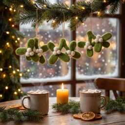 Mini Mistletoe Sprig Set Of 3 Needle Felt Handmade Wool Christmas Decoration - thumbnail 3