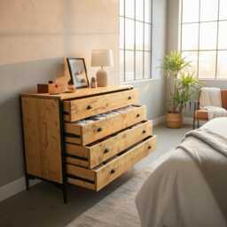 Industrial Chest Of Drawers - Steel Frame Rustic Dresser Soft Close Runners Sideboard Solid Wood Bedroom Storage Loft Design Furniture - thumbnail 1