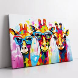 Colorful Giraffe Family Glasses Abstract Oil Painting Style Wall Art, Framed Canvas Poster Print, Home Kitchen Office Room Decor, Gifts - thumbnail 2