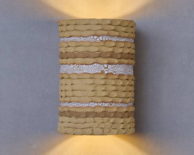 Rustic Ceramic Cylinder Wall Sconce Up & Down Light Fixture - image 1