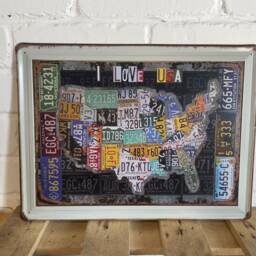 Hanging Vintage Style Metal Sign Classic I Love Usa Licence Plate Map Printed Retro Wall Art. Distressed Look Sign, Lovely Gift Idea - thumbnail 2