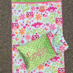 Custom Appliqued Owl Nap Mat Cover, Blanket, Pillow & Case - thumbnail 4