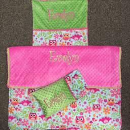 Custom Appliqued Owl Nap Mat Cover, Blanket, Pillow & Case - thumbnail 2
