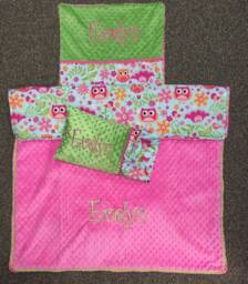 Custom Appliqued Owl Nap Mat Cover, Blanket, Pillow & Case - thumbnail 1