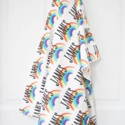 Personalized Rainbow Organic Cotton Baby Blanket - Custom Name Swaddle - thumbnail 2