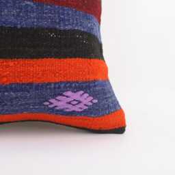 Vintage Turkish Kilim Pillow Cover Handwoven Wool Throw 16x16 - thumbnail 2