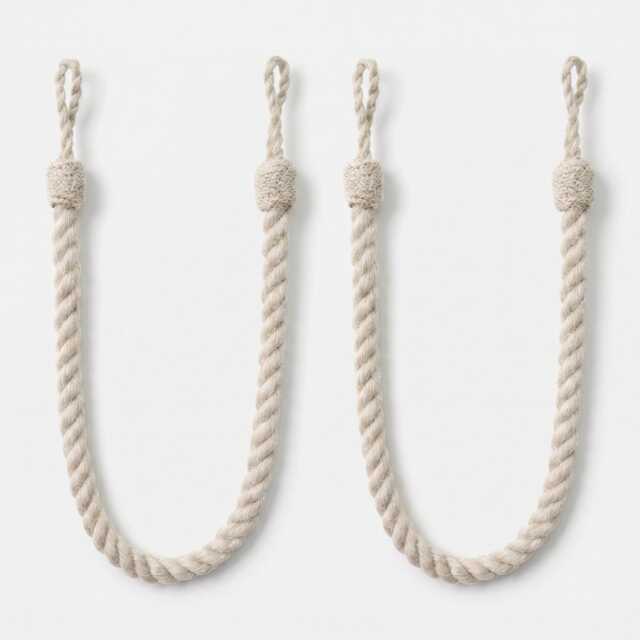 2x Coastal, Natural Rope Tieback, Cotton - 600mm Embrace Tieback Pair - image 1