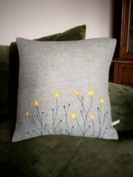 Hand Crafted Harris Tweed Floral Embroidered Cushion Cover - thumbnail 1
