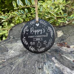 Personalized Slate Christmas Ornament, Baby's First Keepsake - thumbnail 2
