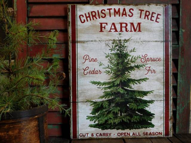 Primitive Country Christmas Tree Farm Sign, Wooden Wall Hanging Decoration - image 1